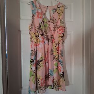 Papaya Pink Floral Sleeveless Blouse